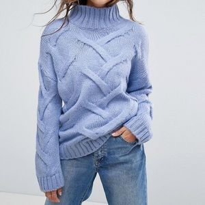 ASOS blue cable knit turtle neck sweater